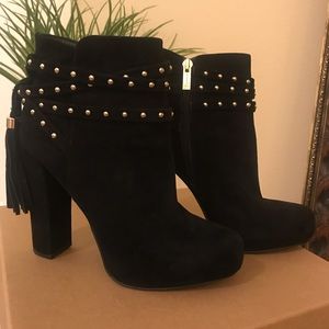 Jessica Simpson Marguerit Black Suede Studded Block Heel Platform Booties 7.0